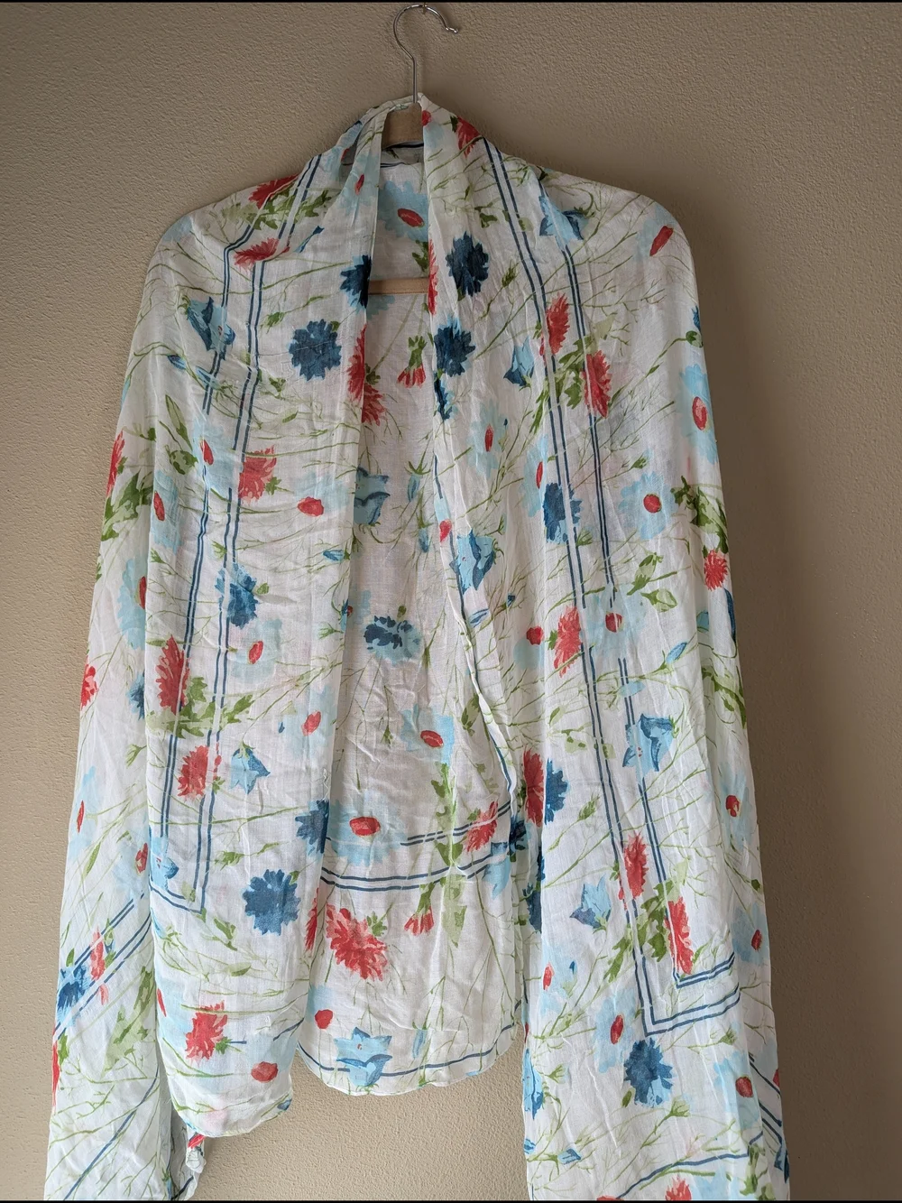 Ariat Lightweight White Floral Scarf/Wrap with Blue, Pink, and Green Accents